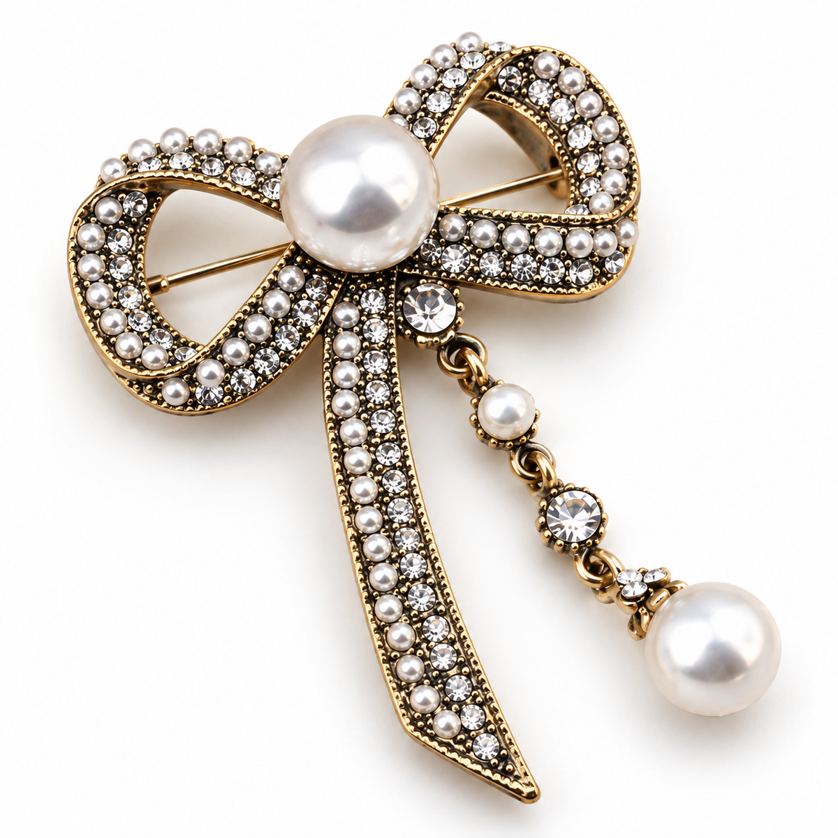 Broche nœud perles, alliage métallique