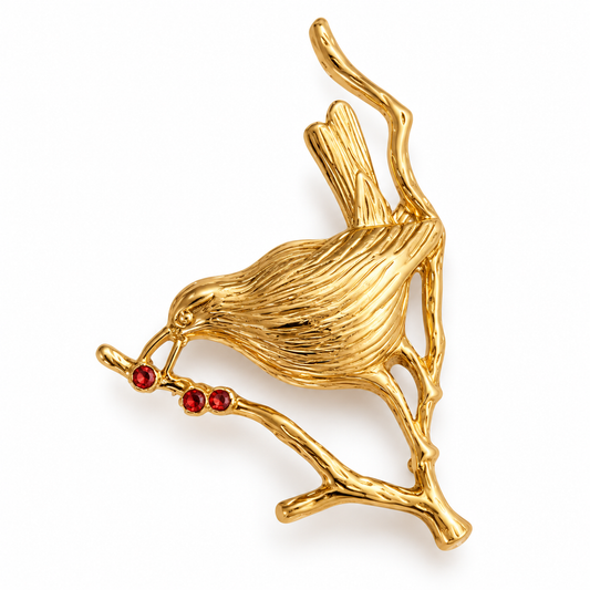 Broche oiseau aux baies, photo