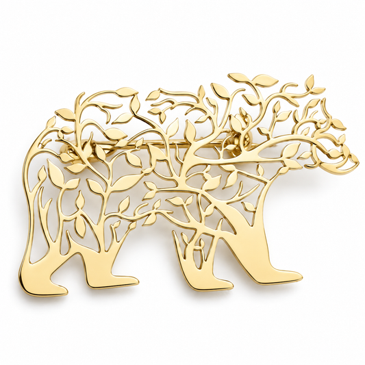 Broche ours arbre de vie, acier inoxydable