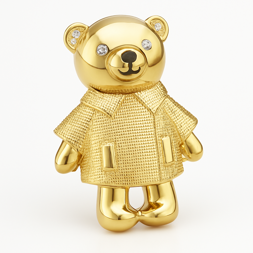 Broche ours mignon, finition dorée, alliage métallique