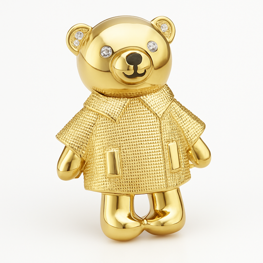 Broche ours mignon, finition dorée, alliage métallique