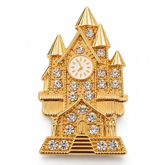 Broche palais du temps, finition dorée, alliage métallique