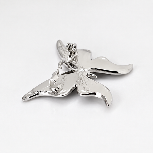 Broche papillon ailes d’abalone vue de dos, fermoir épingle