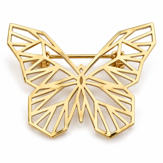 Broche papillon ajourée, acier inoxydable