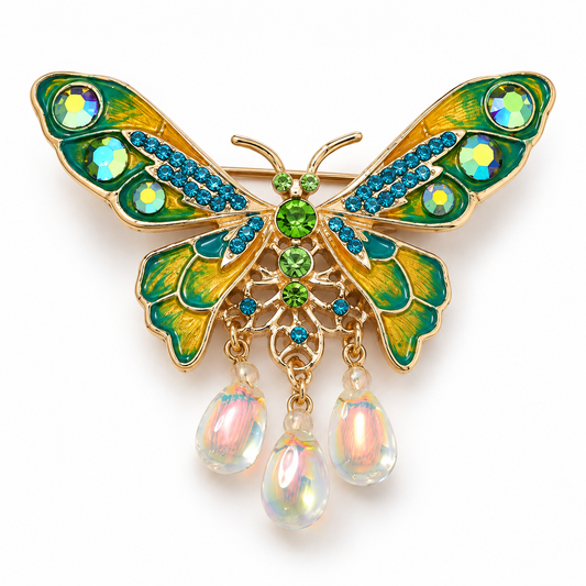 Broche papillon boréal, finition dorée, alliage métallique