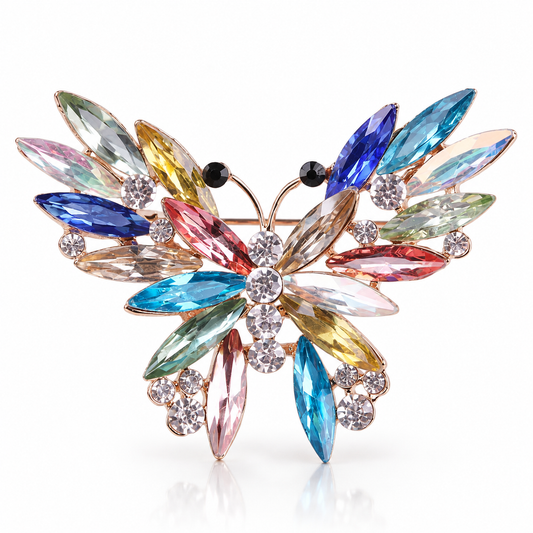 Broche papillon cristal, alliage métallique