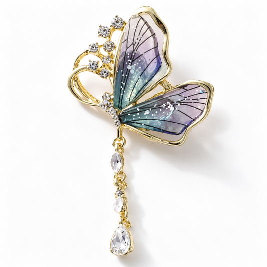 Broche papillon enchanté, finition dorée, alliage métallique