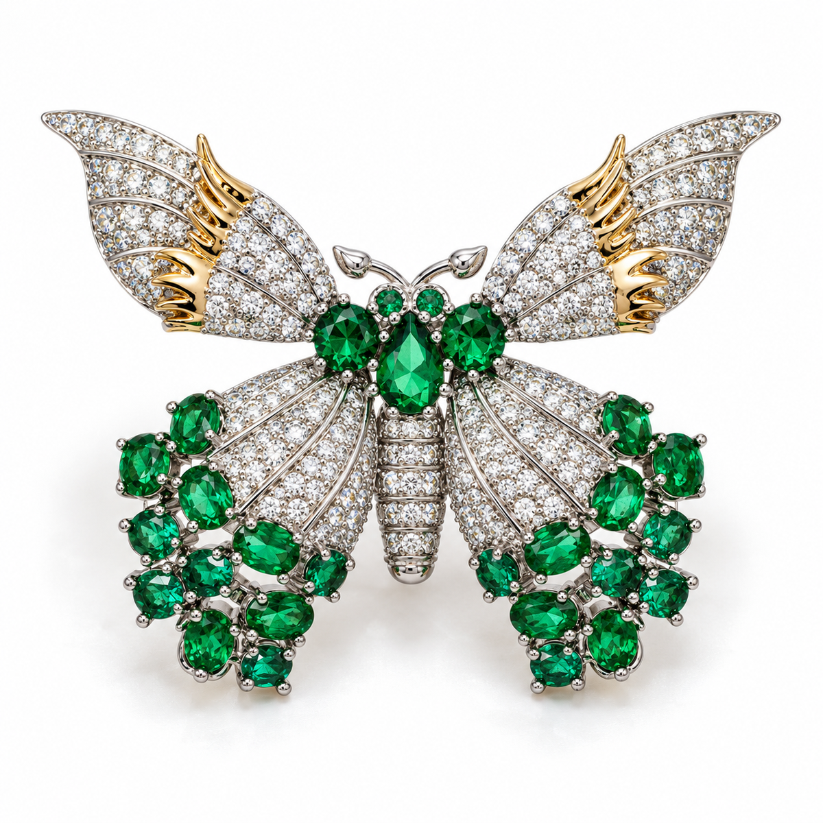 Broche papillon majestueux, finition argentée, alliage métallique