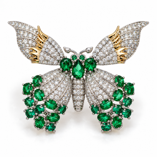 Broche papillon majestueux, finition argentée, alliage métallique