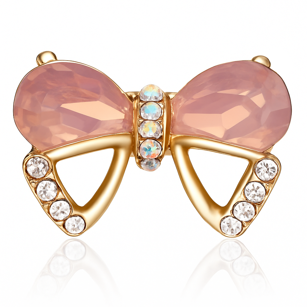 Broche papillon noué, finition dorée, alliage métallique