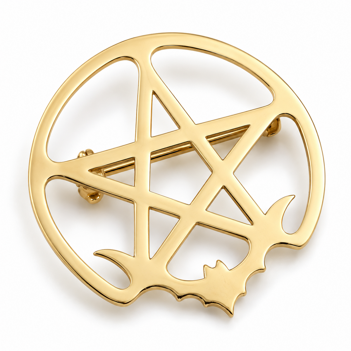 Broche pentacle chauve-souris, acier inoxydable