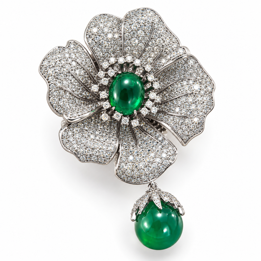 Broche pétales d’argent, finition argentée, alliage métallique