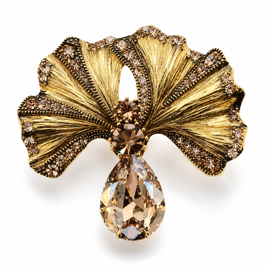 Broche renaissance, finition dorée, alliage métallique