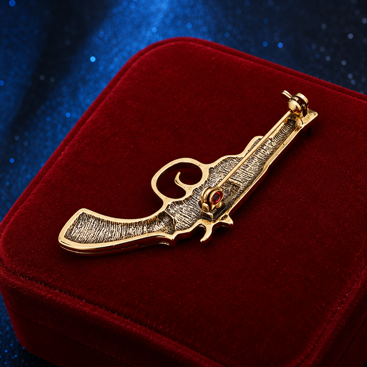 Broche revolver vue de dos, fermoir épingle