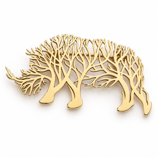 Broche rhinocéros arbre de vie, acier inoxydable