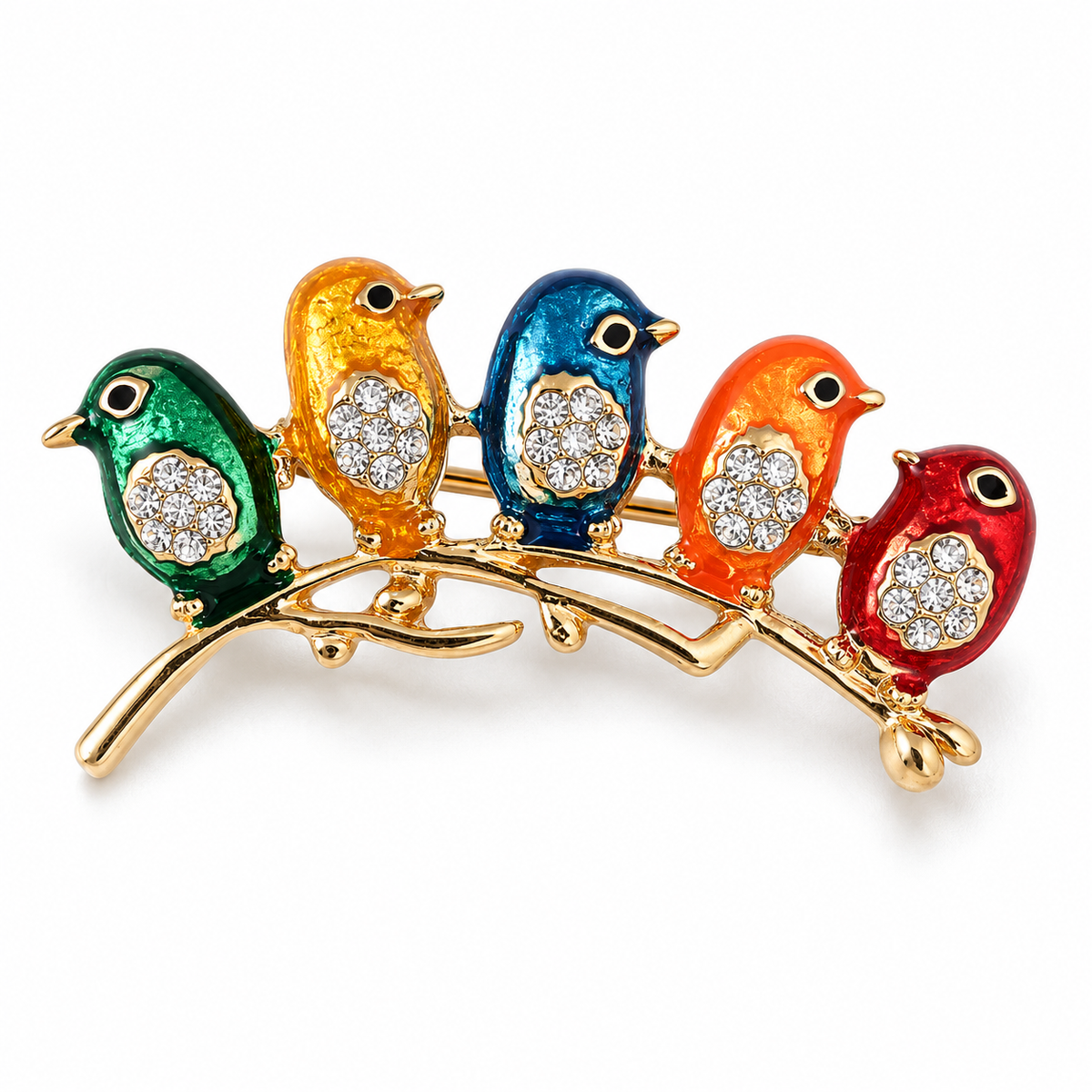 Broche ronde des oiseaux, finition dorée, alliage métallique