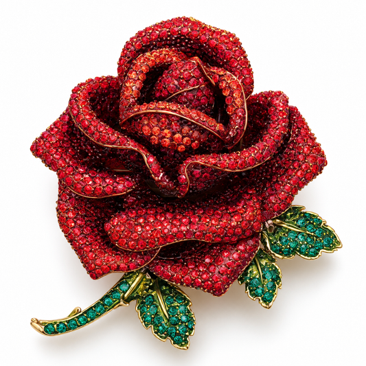 Broche rose cristalline, alliage métallique