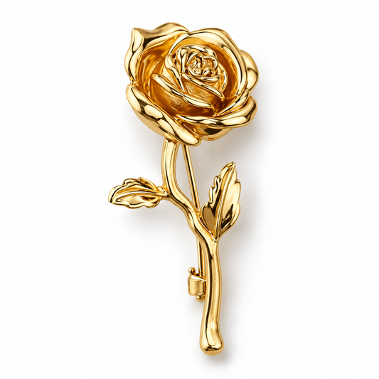 Broche rose dorée, finition dorée, alliage métallique