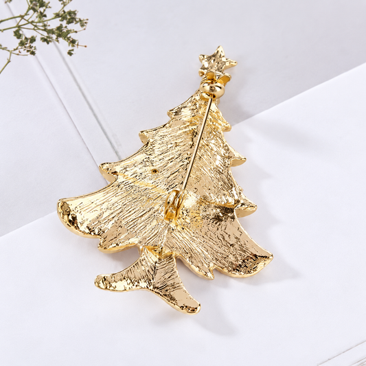 Broche sapin étoilé vue de dos, fermoir épingle
