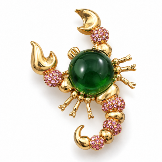 Broche scorpion majestueux, finition dorée, alliage métallique
