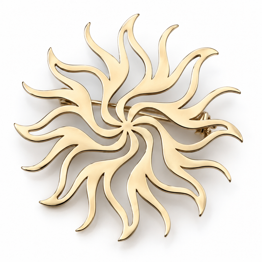 Broche soleil flamme, acier inoxydable