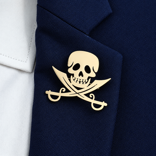 Broche tête de mort pirate portée sur une tenue
