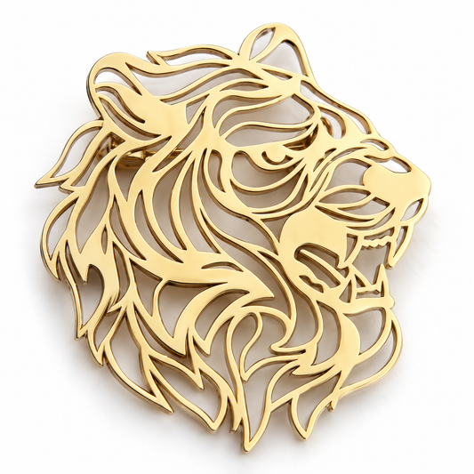 Broche tête de tigre, acier inoxydable
