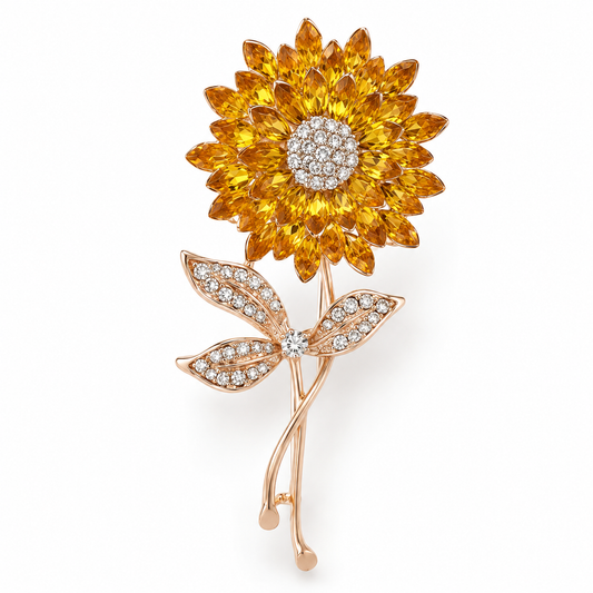 Broche tournesol radieux, alliage métallique