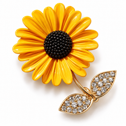 Broche tournesol, finition dorée, alliage métallique