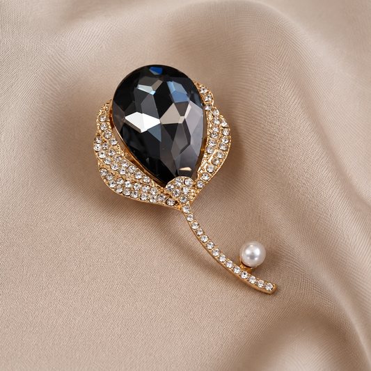 Broche tulipe royale vue de dos, couleur noire