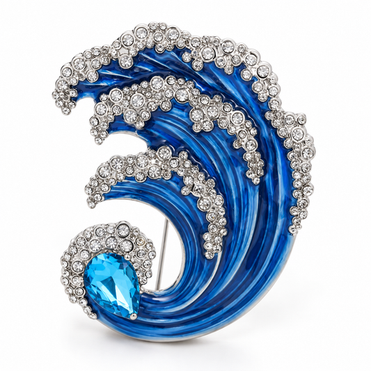 Broche vague scintillante, finition argentée, alliage métallique