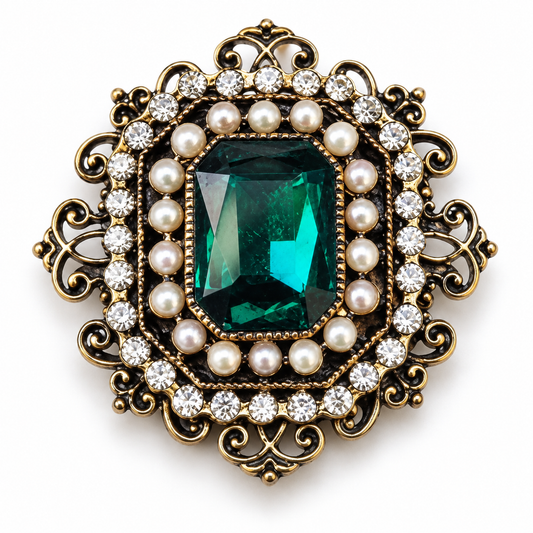 Broche vintage baroque, finition dorée, alliage métallique